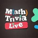 Fargerik grafisk tekst som sier Math Trivia Live med matematiske symboler rundt på en mørk bakgrunn