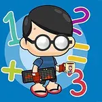 Tegneseriefigur med briller og tastatur står foran fargerike tall og matematiske symboler
