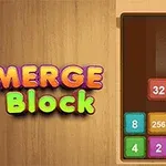 Fargerike blokker med tall er plassert på et rutenett ved siden av teksten Merge Block i klare bokstaver