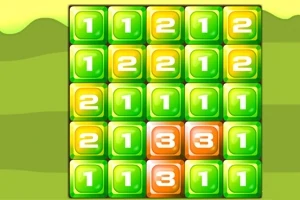 En blokkgrid med tall i forskjellige farger, inkludert grønne og oransje blokker med tallene 1, 2 og 3