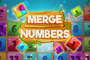 Fargerike nummerblokker med teksten Merge Numbers på et treverk i midten