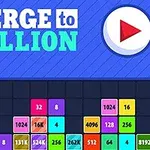 Fargerike nummererte blokker og en stor avspillingsknapp på en blå bakgrunn med teksten Merge to Million