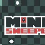 Tekstlogoen Mine Sweeper med en rutete bakgrunn og tall syv i et gult hjørne