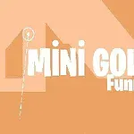 Teksten Mini Golf Funny vises i hvite bokstaver på en lys oransje bakgrunn