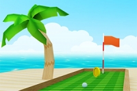 Presisjonsdrevet 3D minigolf på en strand for høye poeng og ekstra sjanser