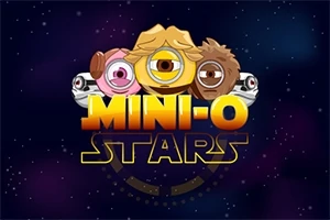 Fargerike figurer med ett øye hver over teksten Mini-O Stars på en stjernespekket bakgrunn
