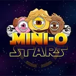Fargerike figurer med ett øye hver over teksten Mini-O Stars på en stjernespekket bakgrunn