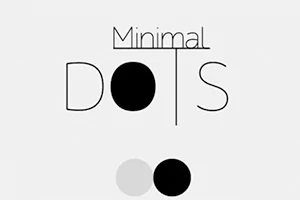Teksten Minimal Dots med en stor svart prikk i midten og to mindre prikker, en grå og en svart, nederst