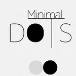Teksten Minimal Dots med en stor svart prikk i midten og to mindre prikker, en grå og en svart, nederst
