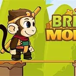 En tegneseries ape står på en plattform ved siden av teksten Bridge Monkey med stjerner over, mot en fargerik bakgrunn