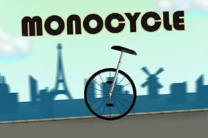 En enhjuling med en bysilhuett i bakgrunnen og teksten MONOCYCLE over