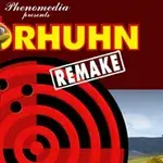 Plakat som viser ordet Remake og en animert kylling inne i en rød og svart sirkel med et landskap i bakgrunnen