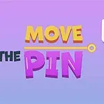 Teksten Move the Pin i fargerike bokstaver ved siden av en beholder med fargerike kuler