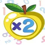 En gul epleillustrasjon med x2 i midten, omgitt av fargerike tall