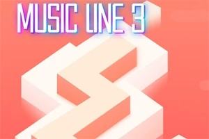 Teksten MUSIC LINE 3 i neonstil over en zigzagende hvit og oransje sti på en oransje bakgrunn