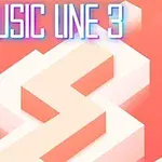 Teksten MUSIC LINE 3 i neonstil over en zigzagende hvit og oransje sti på en oransje bakgrunn