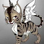 Tegnet figur av en stripete katt med vinger og et horn på pannen mot en grå bakgrunn