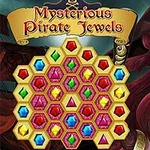 En fantasifull illustrasjon av en kvinne med langt rødt hår og piratinspirert antrekk, omgitt av fargerike juveler i heksagonale brikker