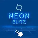 Blå bakgrunn med neon-tekst som sier NEON BLITZ samt en stilisert hånd som peker