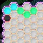 Hexagonale ruter med fargerike lys på en svart bakgrunn