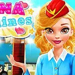 Flyvertinne i blå uniform med fly i bakgrunnen
