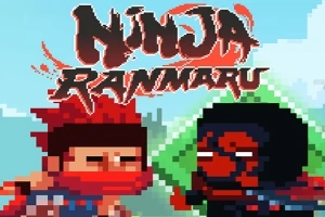 To pixelkarakterer, en med rødt skjerf og en med svart maske, står under teksten Ninja Ranmaru