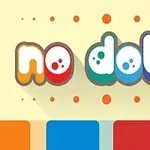 Flerfarget tekst med ordene no dots mot en lys bakgrunn med oransje prikker