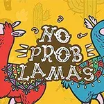 To illustrasjoner av lamaer, en rød og en blå, med teksten No Prob Lamas på en gul bakgrunn