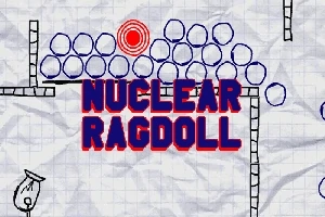 Tegning av kuler og murstein med teksten Nuclear Ragdoll på en krøllete papirbakgrunn
