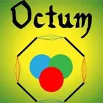 Teksten Octum vises over et heksagon med tre sirkler i rød, grønn og blå på en gul bakgrunn