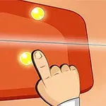 En hånd peker på en lysende knapp på en oransje panel