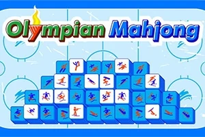 Blå og hvit mahjong-brett med olympiske sportsikoner på brikkene