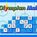 Blå og hvit mahjong-brett med olympiske sportsikoner på brikkene