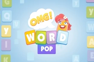 Tegneseriefigur med rødthår, omg tekstboble, og ordet WORD POP skrevet i fargeblokker på blå bakgrunn