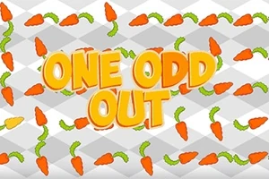 Bakgrunn med mønster av gulrøtter og teksten One Odd Out i store gule bokstaver