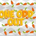 Bakgrunn med mønster av gulrøtter og teksten One Odd Out i store gule bokstaver