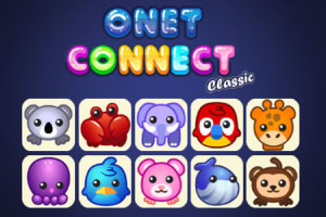 Tegneserieaktige dyreikoner i to rader under teksten Onet Connect Classic
