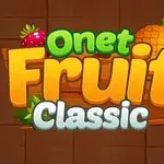 Fargerik tekst med ordene Onet Fruit Classic omgitt av fruktillustrasjoner på en brun bakgrunn