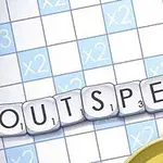 Bokstaver som danner ordet OUTSPELL på et rutenett med poengmultiplikatorer som viser x2