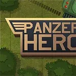 Logo for Panzer Hero med et grønt militært kjøretøy i bakgrunnen på en grønn, rutete bakgrunn