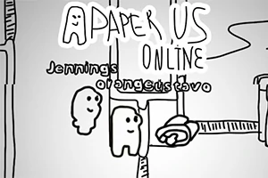 To tegnede figurer med navnene Jennings og orangeustavo, samt teksten A Paper Us Online