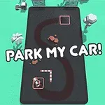Liten bil på en svingete vei med teksten PARK MY CAR!