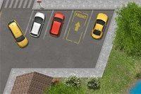 Kjør en gul taxi og parker den på en merket parkeringsplass
