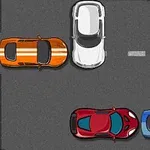 Fem biler i forskjellige farger står parkert tett på en grå asfaltvei