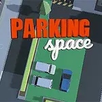 Tre biler parkert i et avgrenset grønt område med teksten Parking Space over, sett ovenfra i et urbant miljø