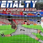 En fotballspiller i hvit drakt skyter et straffespark mens en keeper i grått prøver å redde ballen på en stadion