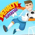 En animert fotballspiller i keeperantrekk redder en ball foran et mål med teksten Penalty Superstar i bakgrunnen