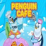 En illustrasjon av en isbjørn med solbriller og en pingvin som serverer mat i et is-café-miljø