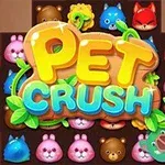 Fargerike tegneserie-dyr i rekker med teksten Pet Crush i midten
