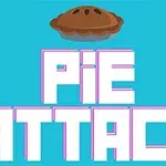 Teksten Pie Attack vises i hvite bokstaver med en illustrasjon av en pai over på blå bakgrunn